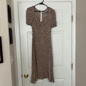 Petal & Pup Brown Leaf Print Midi Dress